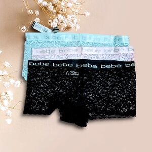 3 Pc Bebe Lace Panties - Black, Pink, Agua Size 1X